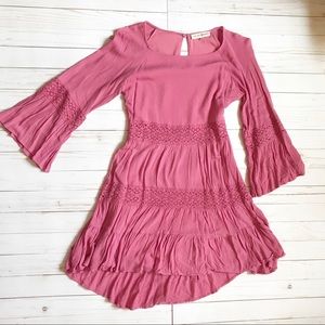 Altar’d State Pink Tiered Dress Crochet Detailing